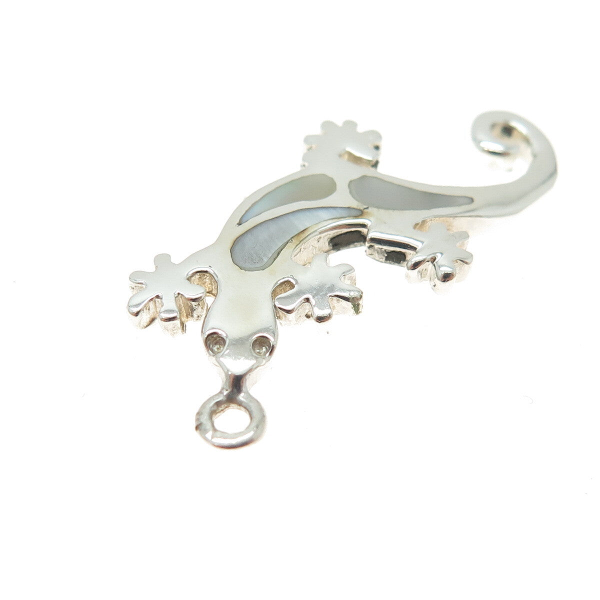 925 Sterling Silver Vintage Real Mother-of-Pearl Lizard Pendant