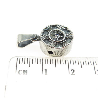 HUGHES Sterling Silver Vintage C Z Wheel Modernist Oxidized Minimalist Pendant