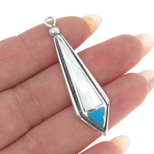 925 Sterling Silver Vintage Southwestern Real Turquoise & MOP Pendant