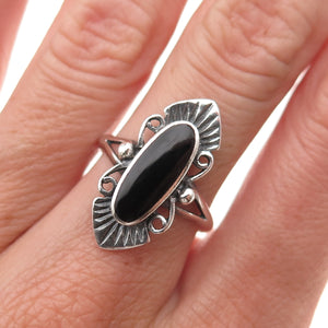 925 Sterling Silver Vintage Real Black Onyx Oxidized Ring Size 7.5