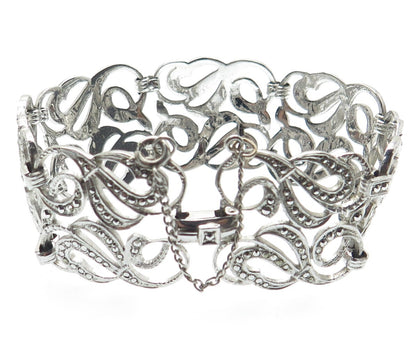 925 Sterling Silver Antique Art Deco Real Marcasite Ornate Bracelet 7.5"