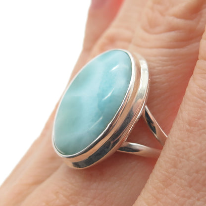 925 Sterling Silver Vintage Real Cabochon Larimar Modernist Ring Size 7.25