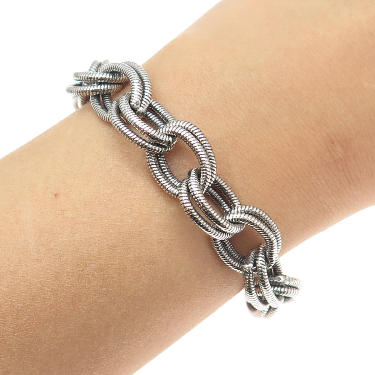 925 Sterling Silver Vintage Double Oval Cable Link Bracelet 7.25"