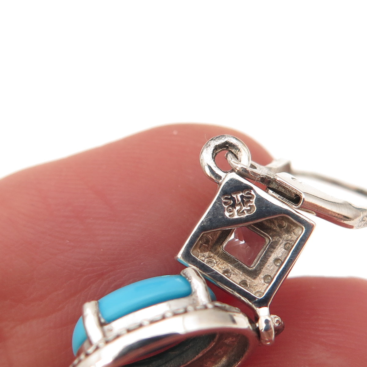 Chuck Clemency 925 Sterling Silver Real Turquoise & Blue Topaz Dangle Earrings