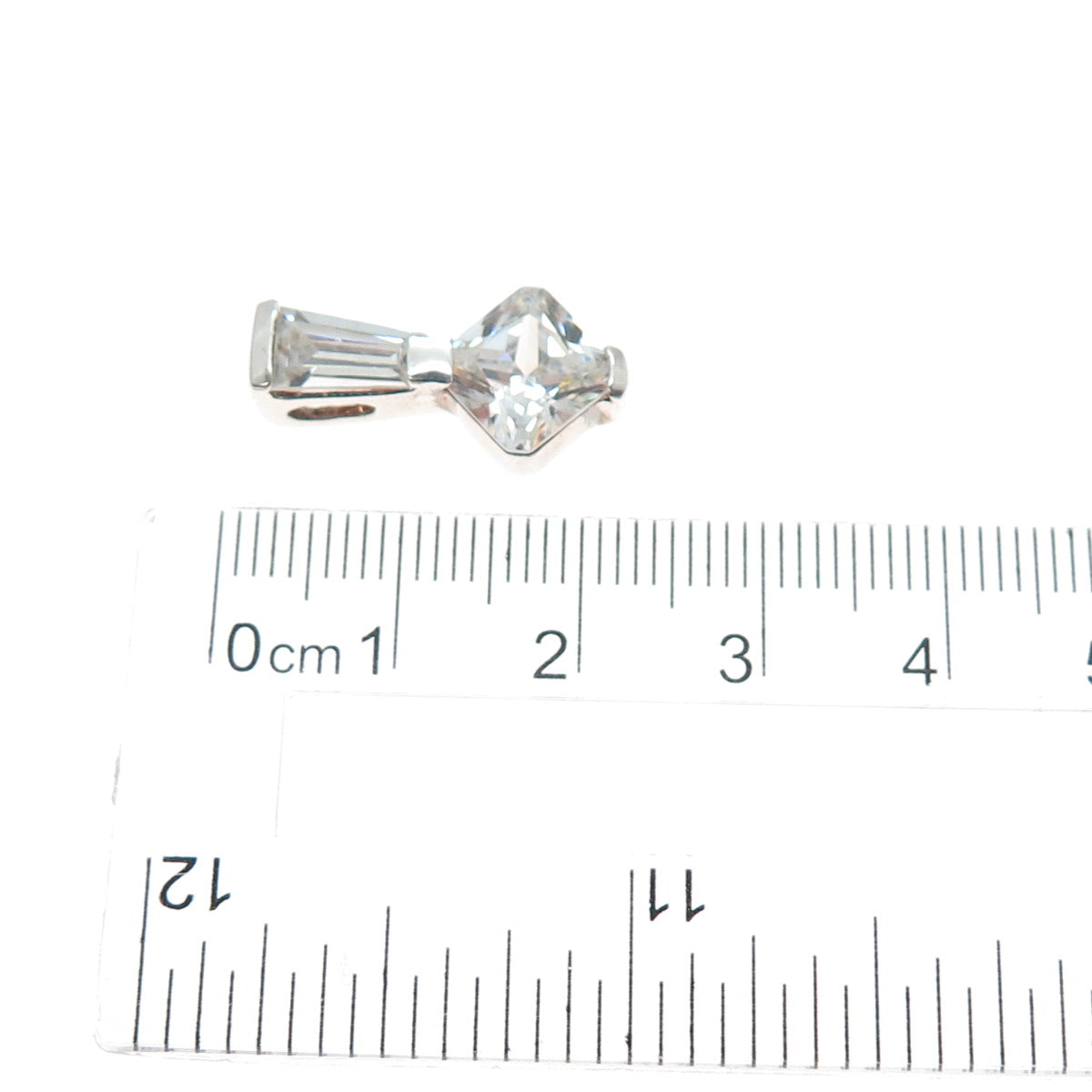 KEN CRAFTS 925 Sterling Princess & Tapered Baguette-Cut C Z Mini Slide Pendant