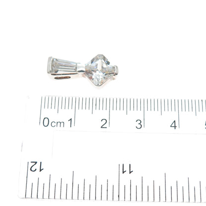 KEN CRAFTS 925 Sterling Princess & Tapered Baguette-Cut C Z Mini Slide Pendant