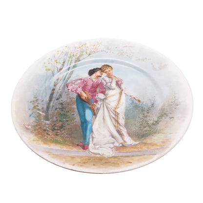 Antique European Lovers Hand Painted Collectable Porcelain Footed Cake Plate