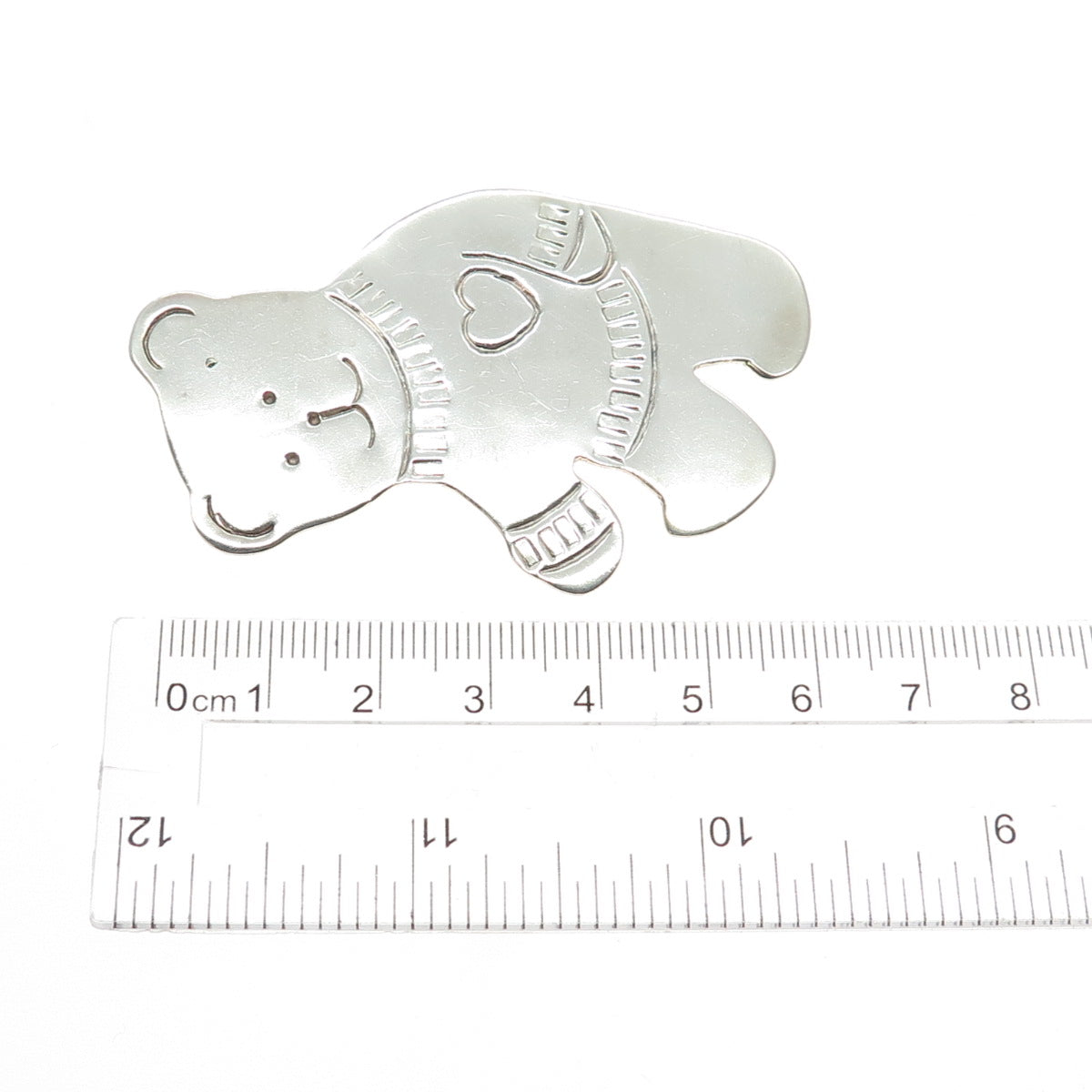 925 Sterling Silver Vintage Mexico Teddy Bear Heart Pin Brooch