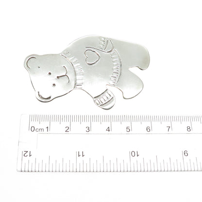 925 Sterling Silver Vintage Mexico Teddy Bear Heart Pin Brooch