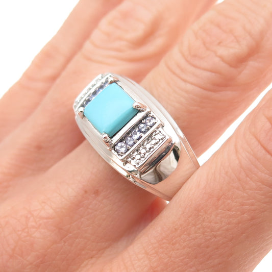 Chuck Clemency 925 Sterling Silver Real Turquoise & Tanzanite Ring Size 14