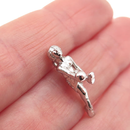 925 Sterling Silver Vintage Female Bowler 3D Mini Charm Pendant
