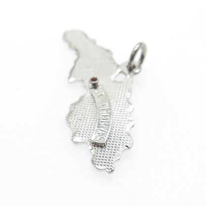 925 Sterling Silver Vintage Rhinestone St. Thomas Island Map Charm Pendant