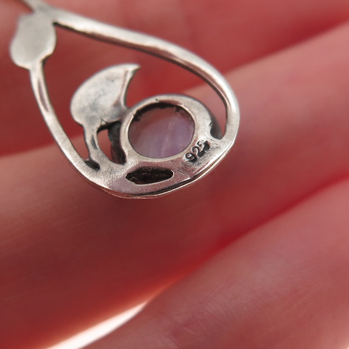 925 Sterling Silver Vintage Real Moonstone Floral Oxidized Charm Pendant