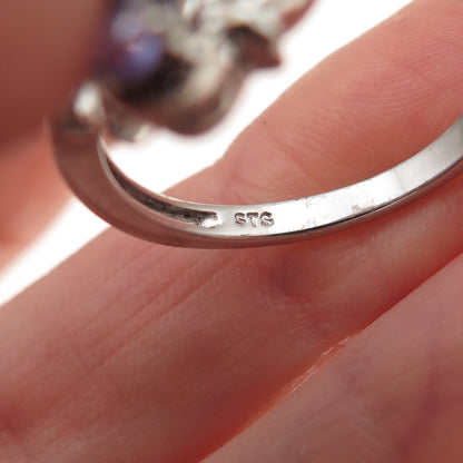 Chuck Clemency 925 Sterling Silver Real Oval-Cut Tanzanite Cross Ring Size 8.25