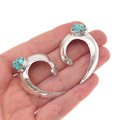 Old Pawn 925 Sterling Silver Vintage Southwestern Turquoise Horn Jacket Earrings