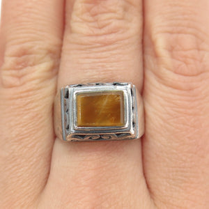 925 Sterling Silver Vintage Real Tiger Eye Gemstone Swirl Ring Size 6.75