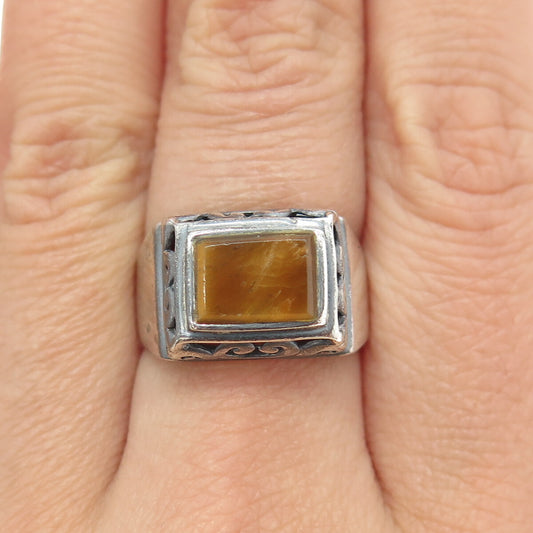 925 Sterling Silver Vintage Real Tiger Eye Gemstone Swirl Ring Size 6.75