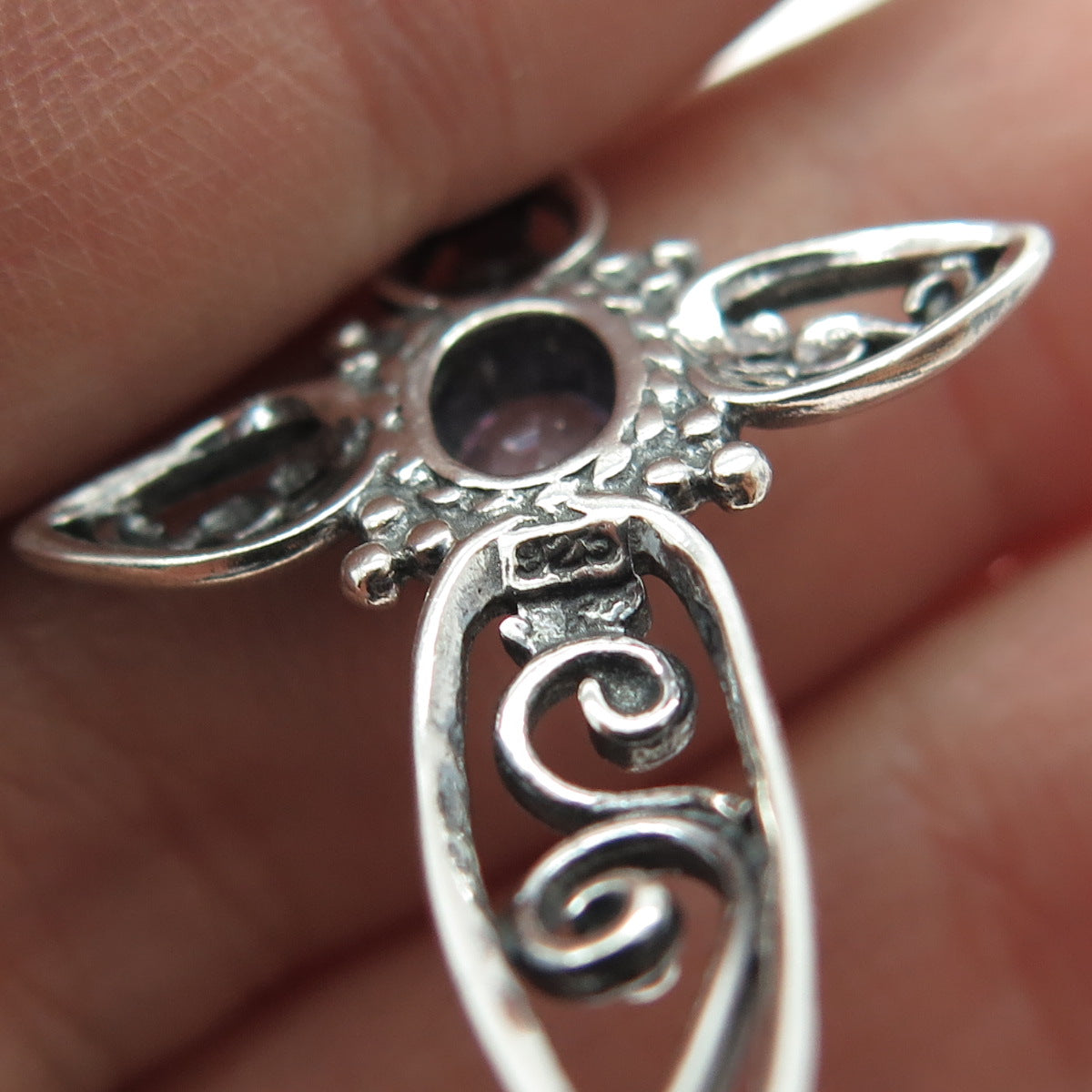 925 Sterling Silver Vintage Real Amethyst Gemstone Cross Pendant