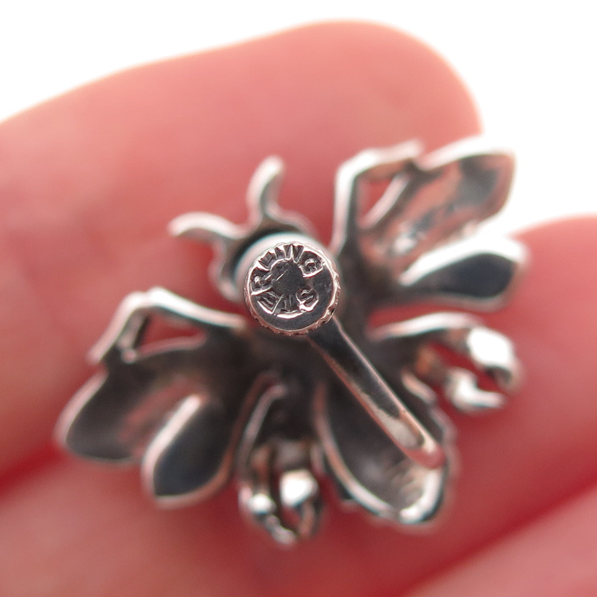 925 Sterling Silver Antique Art Deco Rhinestone Bee Oxidized Screw Back Earrings