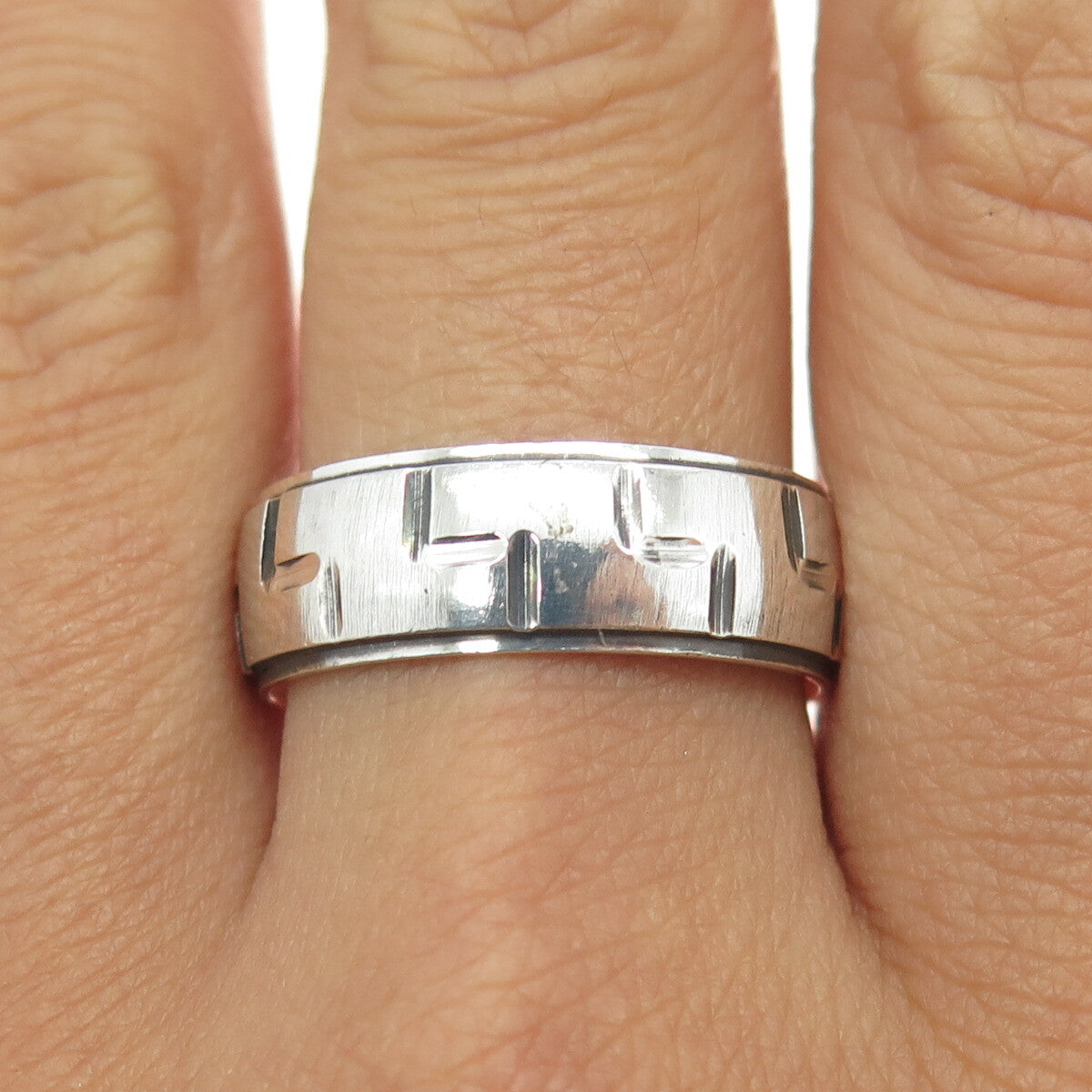 925 Sterling Silver Vintage Engraved Geometric Tetris Band Ring Size 10.5