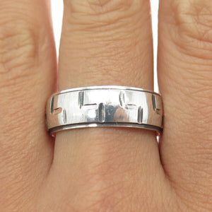 925 Sterling Silver Vintage Engraved Geometric Tetris Band Ring Size 10.5