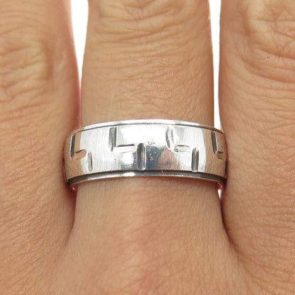 925 Sterling Silver Vintage Engraved Geometric Tetris Band Ring Size 10.5