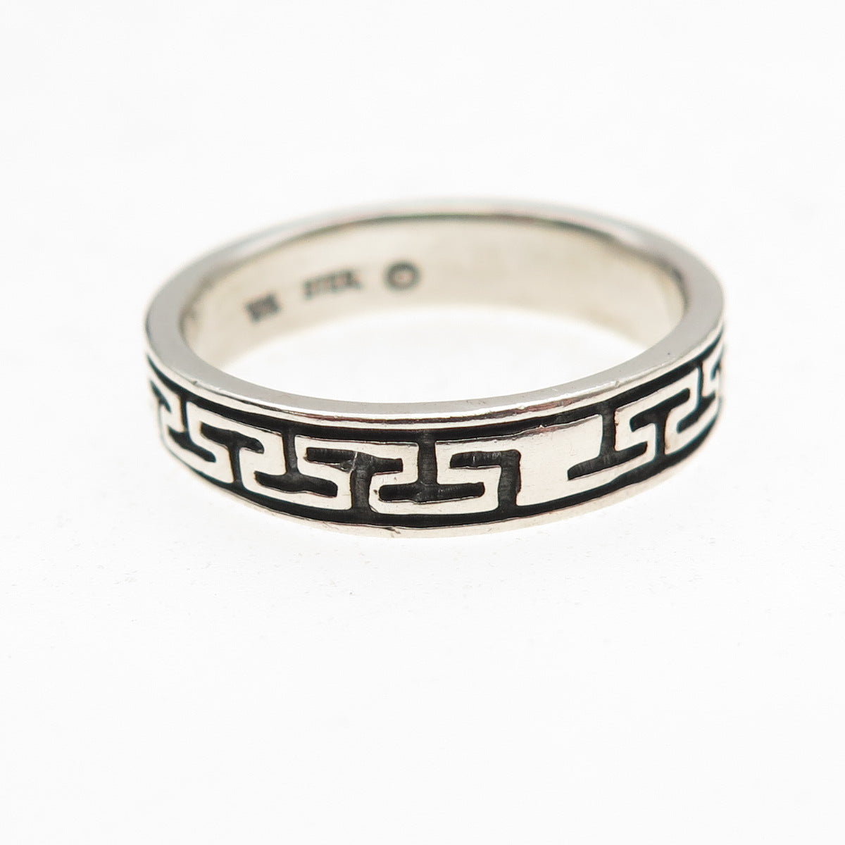 Wheeler Mfg 925 Sterling Silver Vintage Greek Maze Oxidized Band Ring Size 8