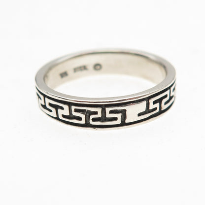 Wheeler Mfg 925 Sterling Silver Vintage Greek Maze Oxidized Band Ring Size 8
