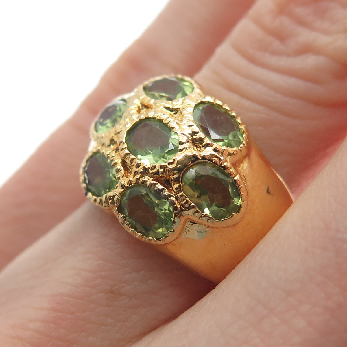 M.R.F. RESOURCES LTD. 925 Sterling Silver Gold Plated Real Peridot Ring Size 5.5