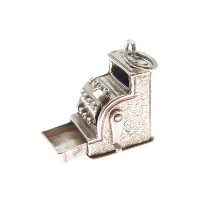 BEAU 925 Sterling Silver Vintage Cash Register Mini Movable 3D Charm Pendant