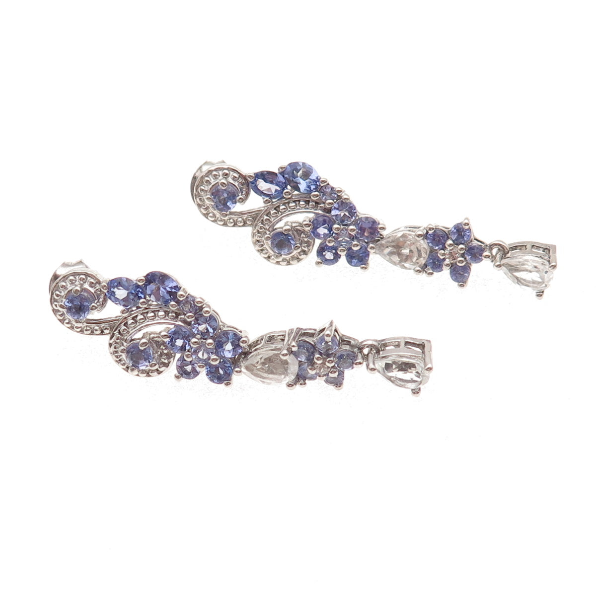 Chuck Clemency 925 Sterling Silver Real Tanzanite White Topaz Sapphire Earrings