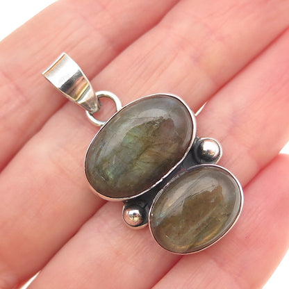 925 Sterling Silver Vintage Real Labradorite Modernist Charm Pendant