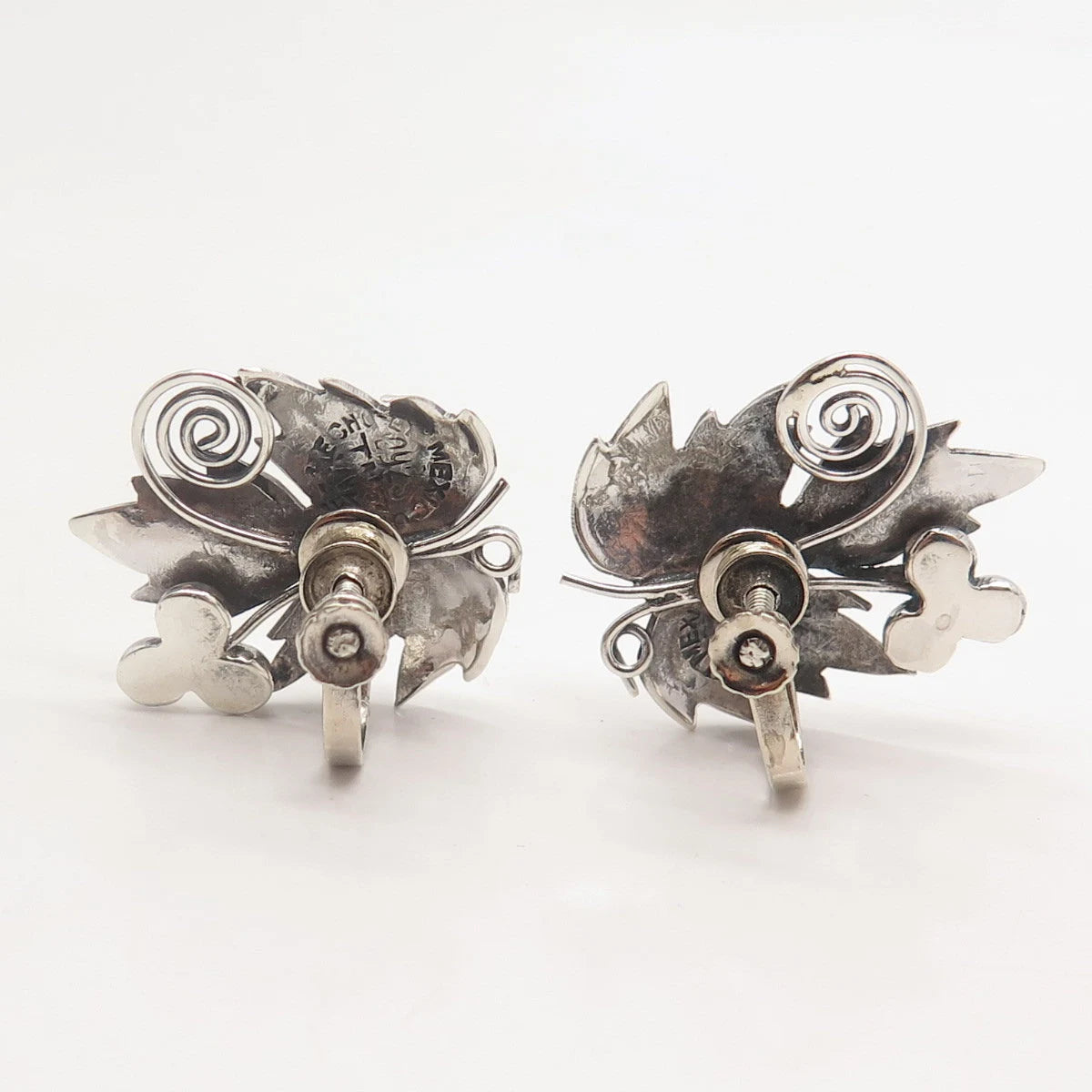 925 Sterling Silver Vintage Mexico Grape Leaf Screw Back Earrings