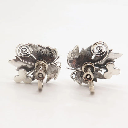 925 Sterling Silver Vintage Mexico Grape Leaf Screw Back Earrings