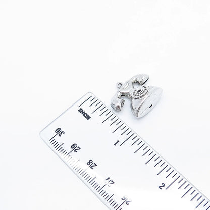 925 Sterling Silver Vintage Retro Rotary Phone Movable Charm Pendant
