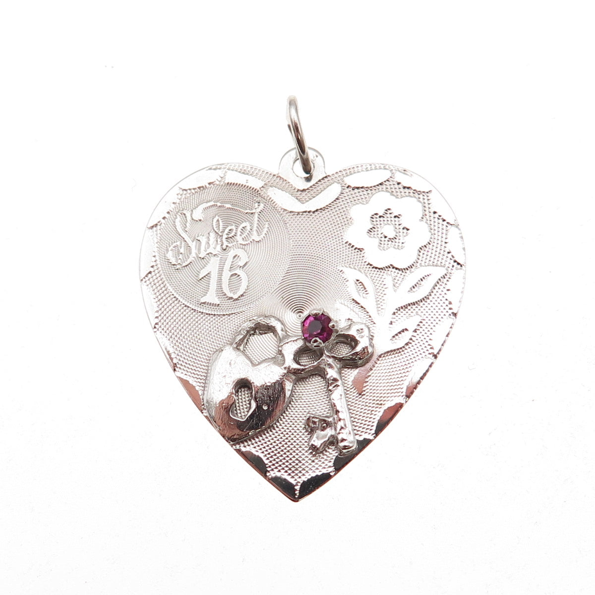 Crea 925 Sterling Silver Vintage Rhinestone Sweet 16 Heart Charm Pendant