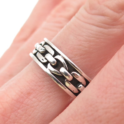 925 Sterling Silver Vintage Mexico Cable Link Oxidized Band Ring Size 9.75
