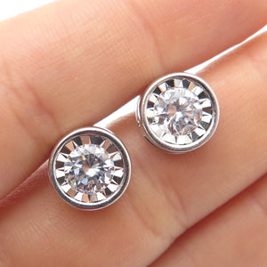 925 Sterling Silver Round-Cut C Z Stud Earrings