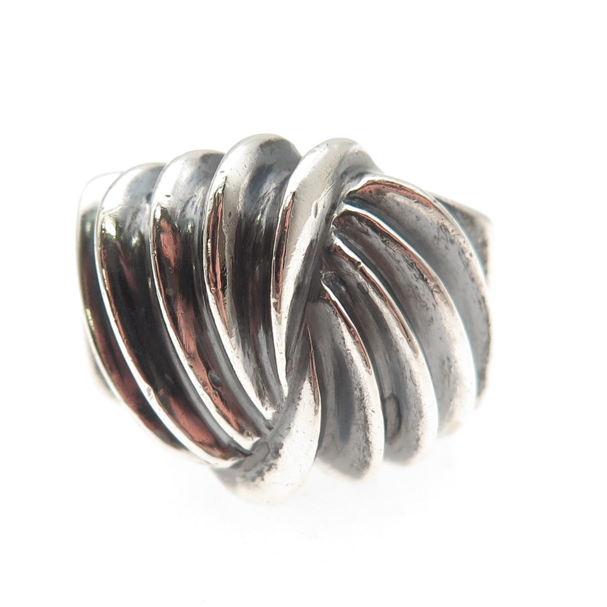925 Sterling Silver Vintage Mexico Modernist Ribbed Oxidized Ring Size 7.25