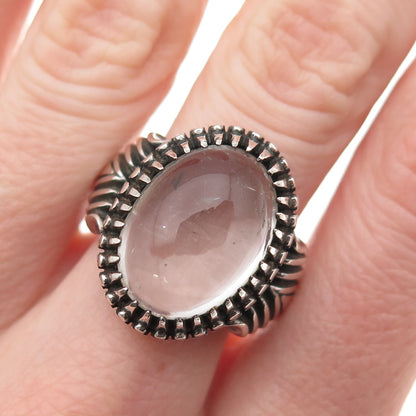 925 Sterling Silver Vintage Real Clear Quartz Modernist Oxidized Ring Size 9.25