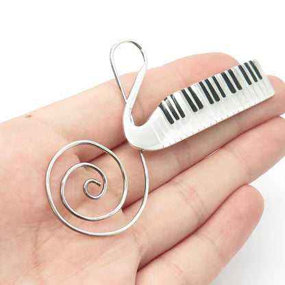 925 Sterling Silver Vintage Mexico Enamel Piano Keys Pin Brooch