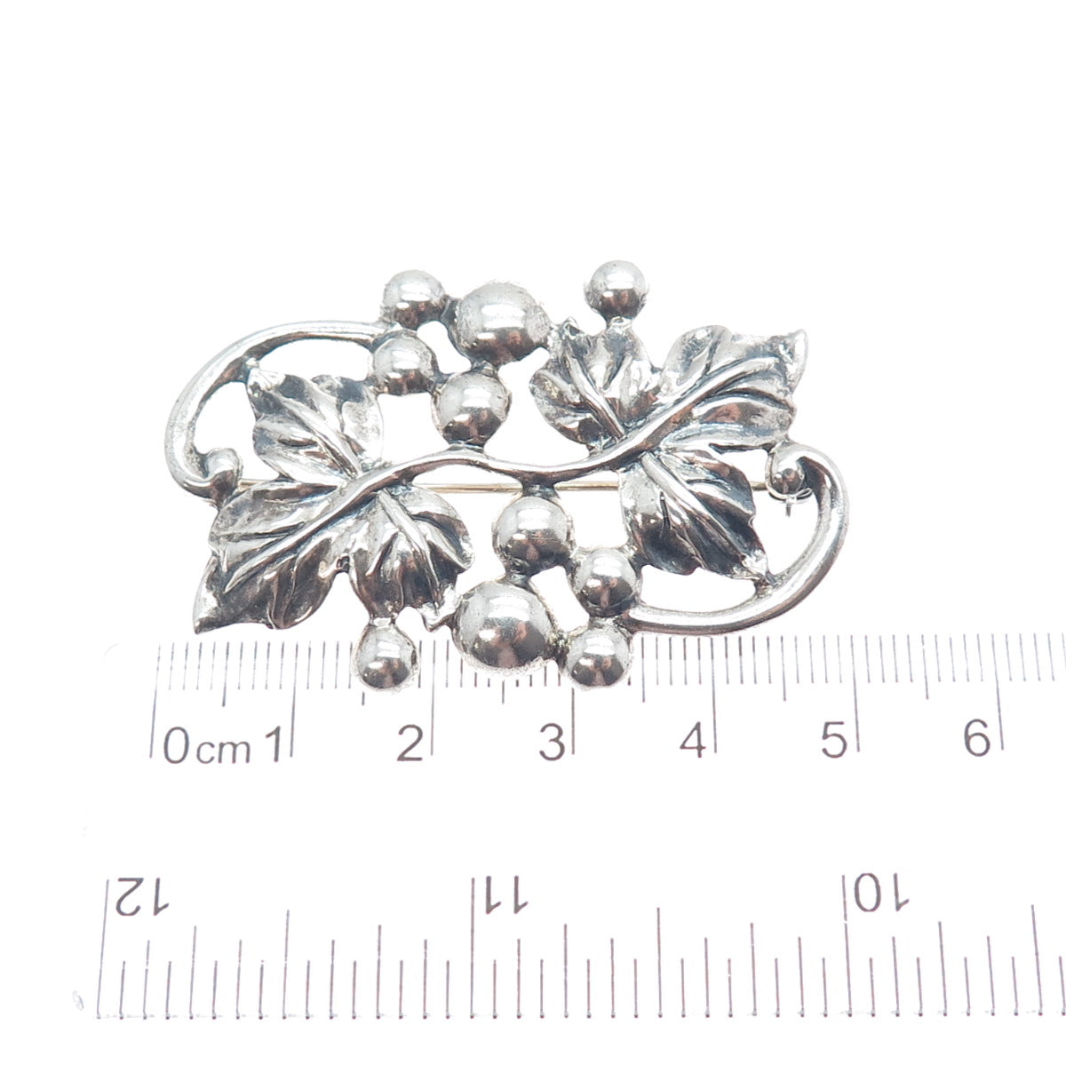 DANECRAFT 925 Sterling Silver Antique Art Deco Floral Leaf Oxidized Pin Brooch