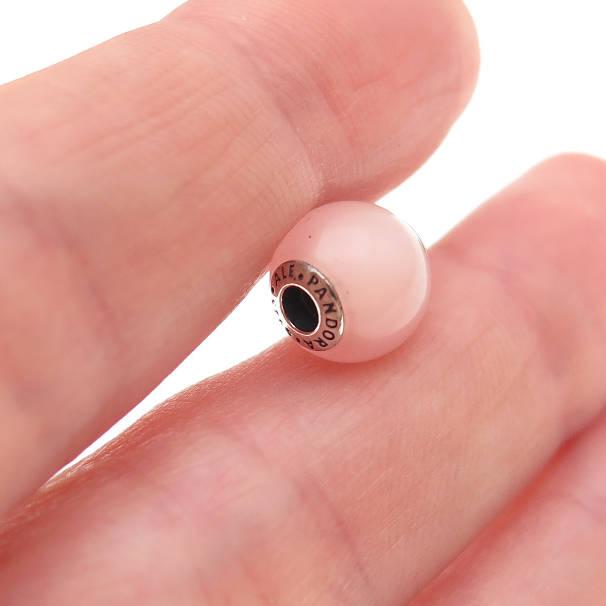 Pandora 925 Sterling Silver Real Rose Quartz Essence Caring Slide Bead Charm