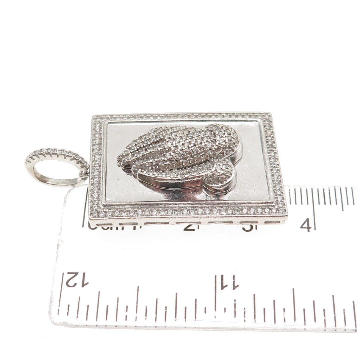 925 Sterling Silver Round-Cut C Z Prayer Hands Charm Pendant