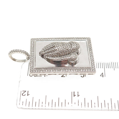 925 Sterling Silver Round-Cut C Z Prayer Hands Charm Pendant