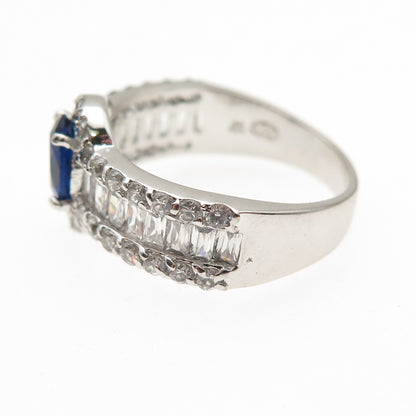 925 Sterling Silver Multi-Cut Blue & White C Z Ring Size 8