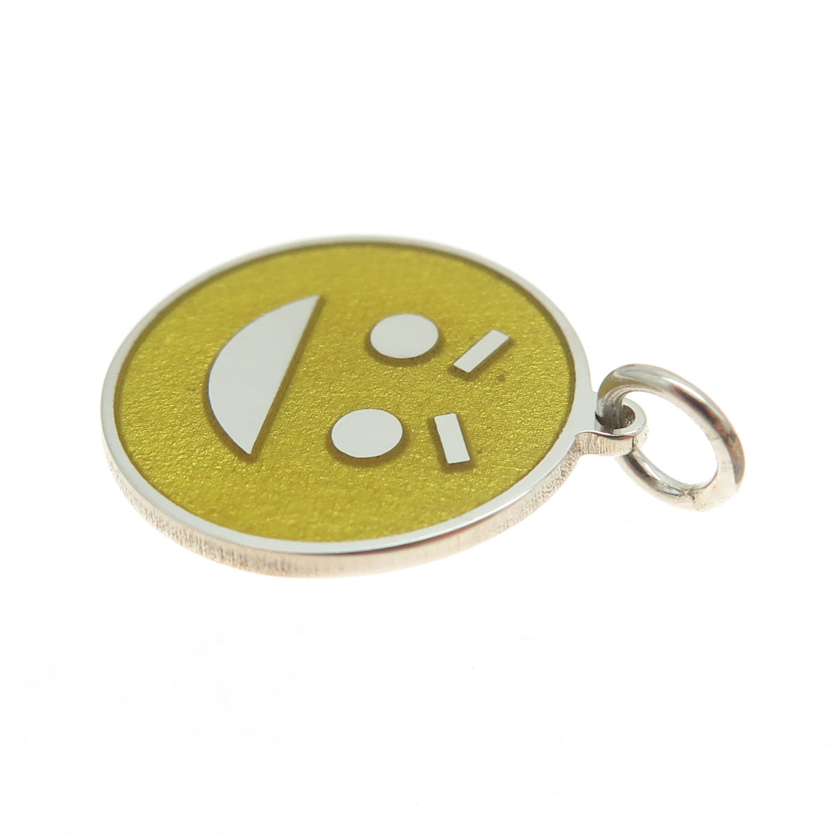 925 Sterling Silver Yellow Enamel Cunning Face Emoji Minimalist Charm Pendant