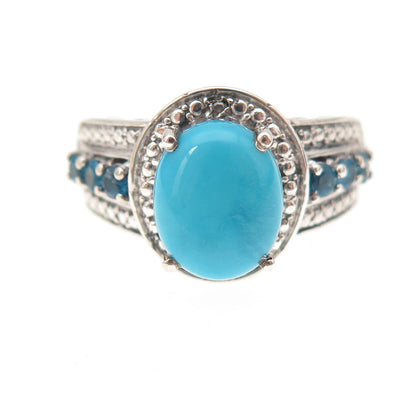 Chuck Clemency Sterling Silver Real Diamond Turquoise & Apatite Ring Size 5.75