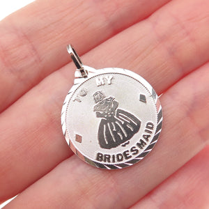 925 Sterling Silver Vintage To My Bridesmaid Charm Pendant
