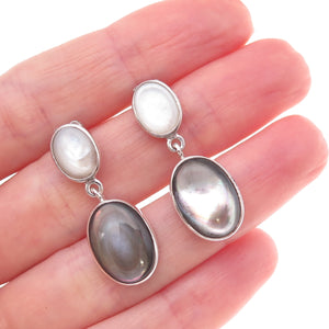 925 Sterling Silver Vintage Real MOP & Abalone Shell Dangle Earrings